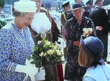 A screenshot from the film made documenting Queen Elizabeth II&#039;s visit to Kingston in 1992.