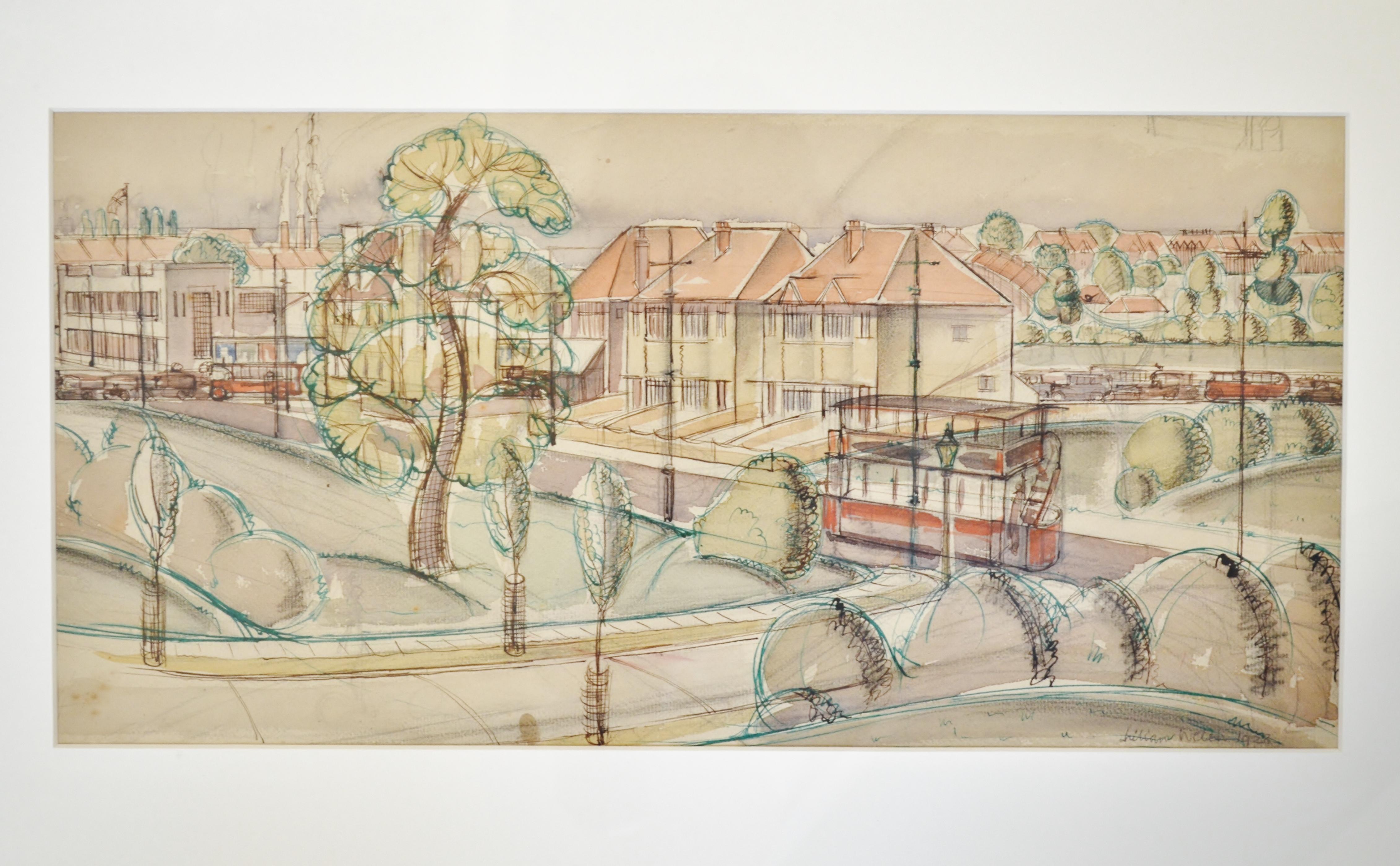 Kingston By-pass, 1928   
Pen, ink and watercolour