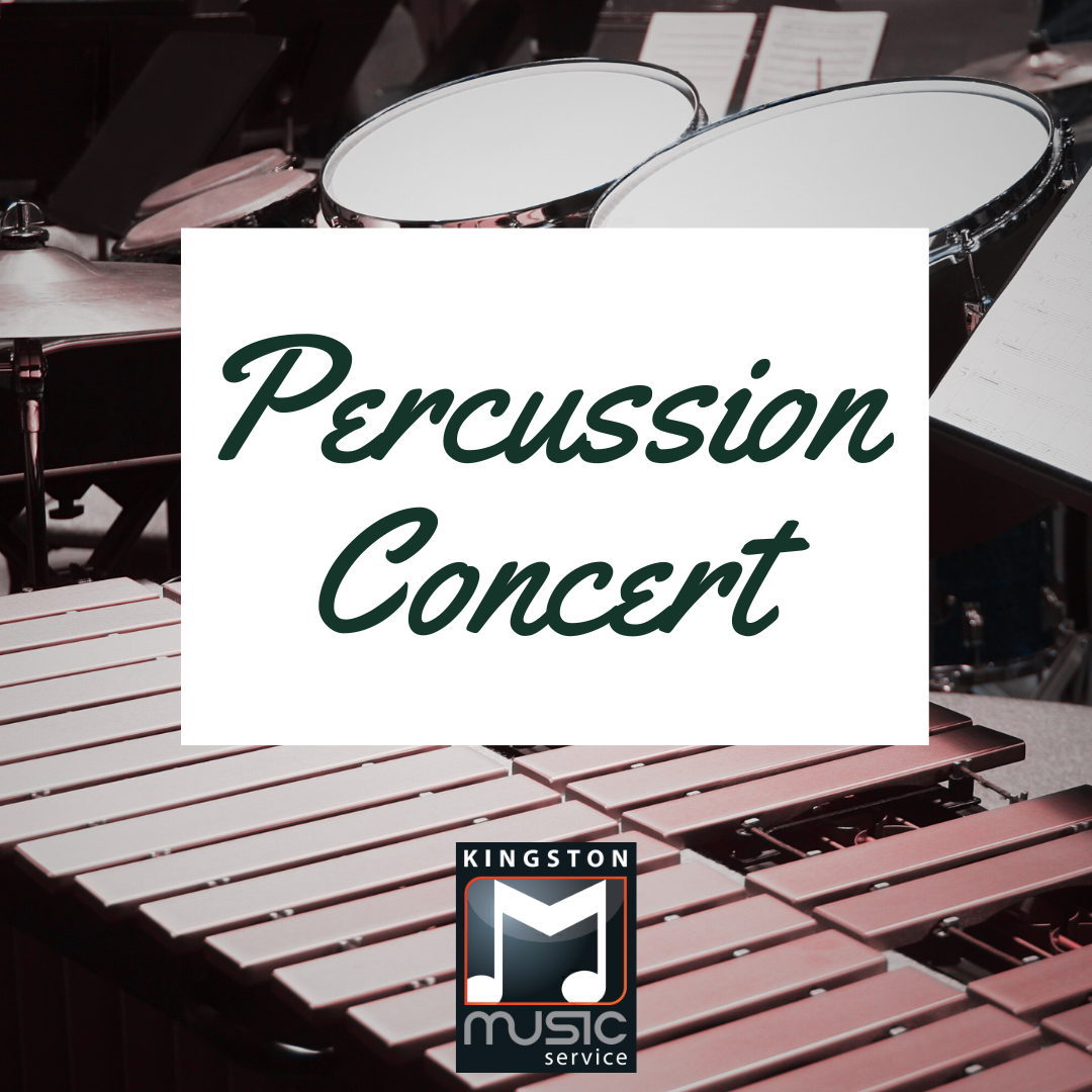 Background is a few percussion instruments with Percussion Concert written ontop.
