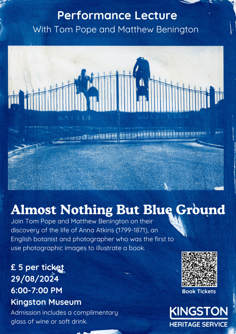 Almost Nothing But Blue Ground: Performance Lecture poster which includes the details to book tickets.  Click to go to our booking site
