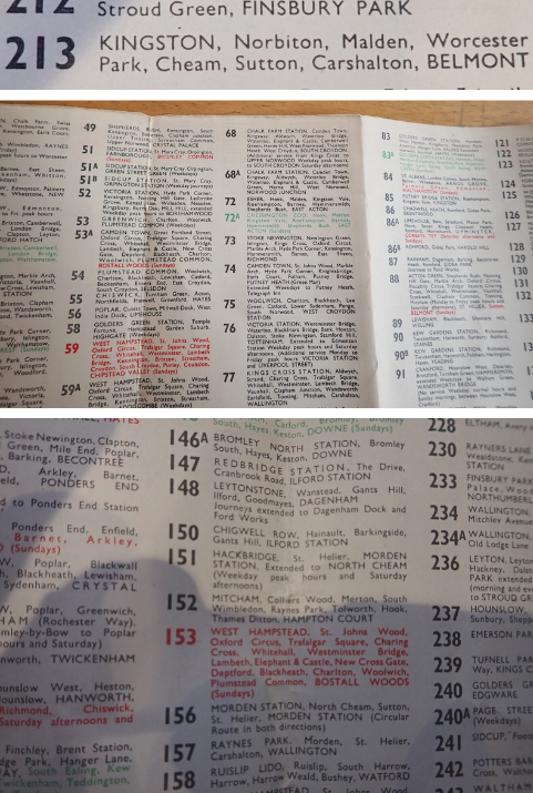 213, 72 and 152 bus routes from the 1950s