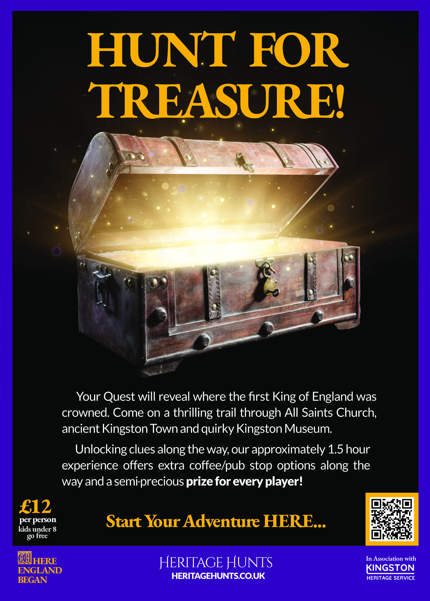 A poster of the heritage hunt with a click through link to the booking site