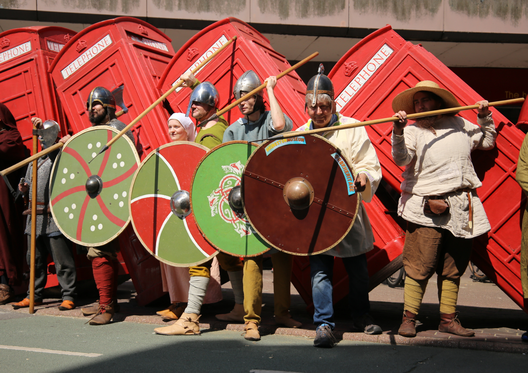 Parade by Phone Boxes 2024 Kingston Museum&#039;s Saxon Fayre