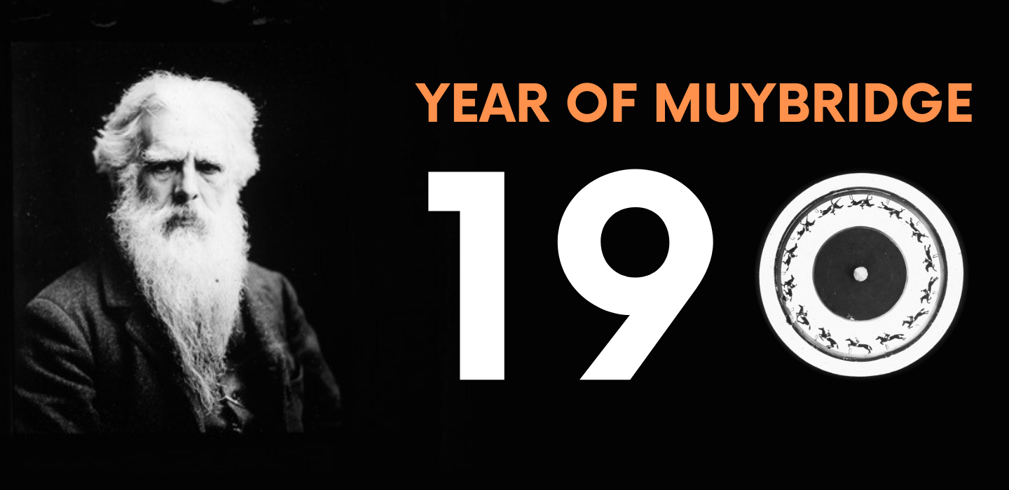 The banner for Year of Muybridge featuring a photograph of Muybridge