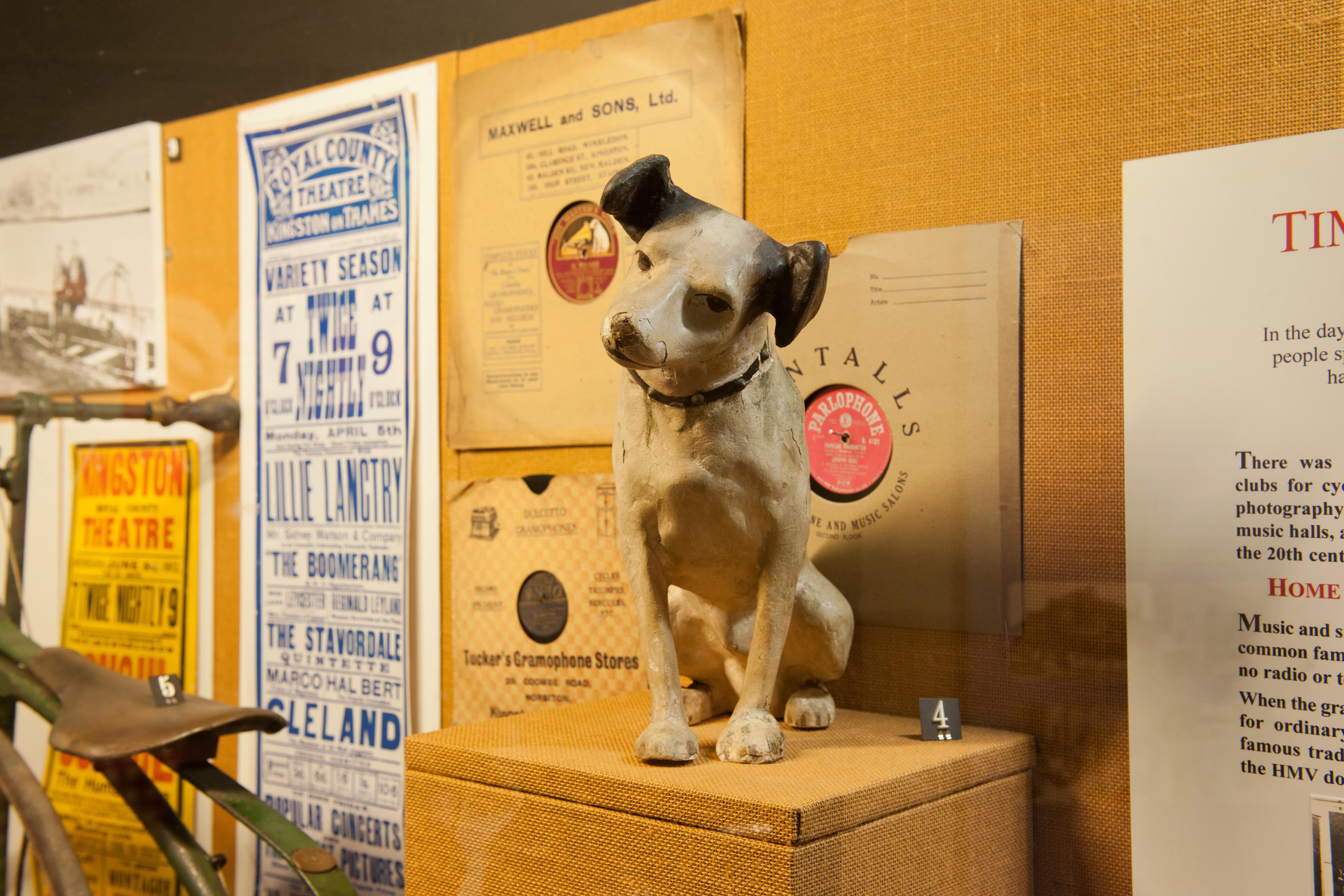 A model of Nipper the dog on display at Kingston Museum