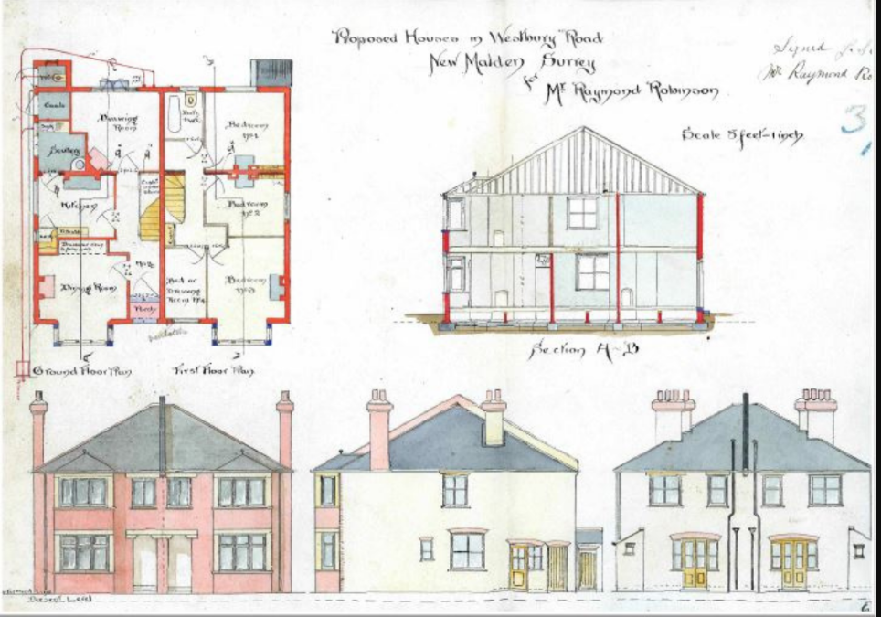 Sketch of houses from New Malden