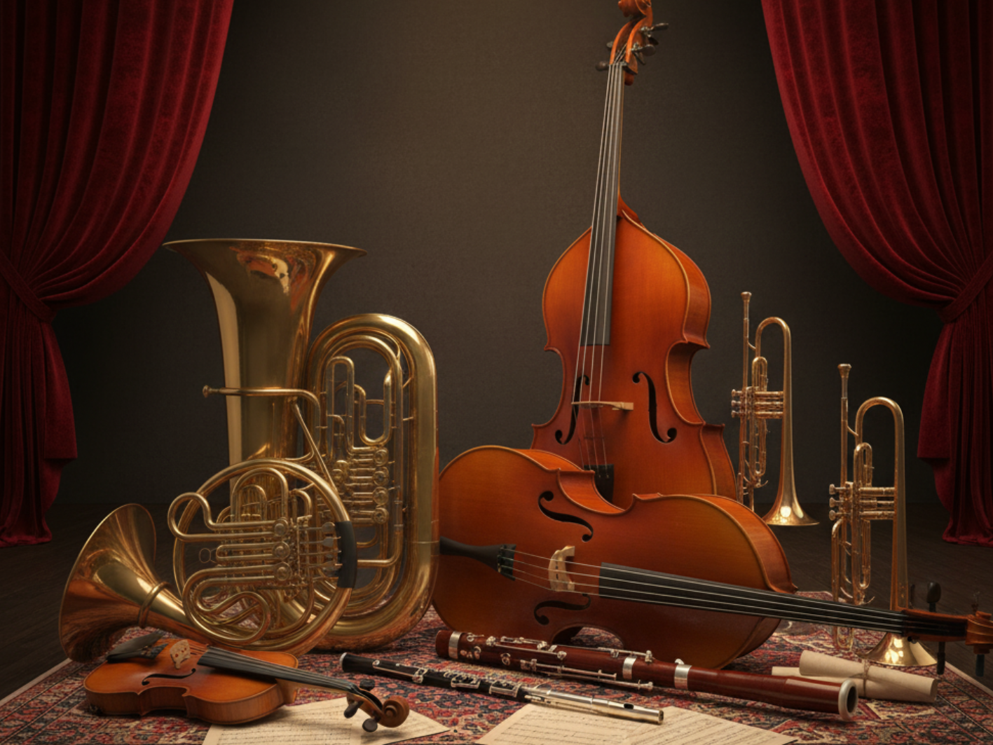 various musical instruments on a stage