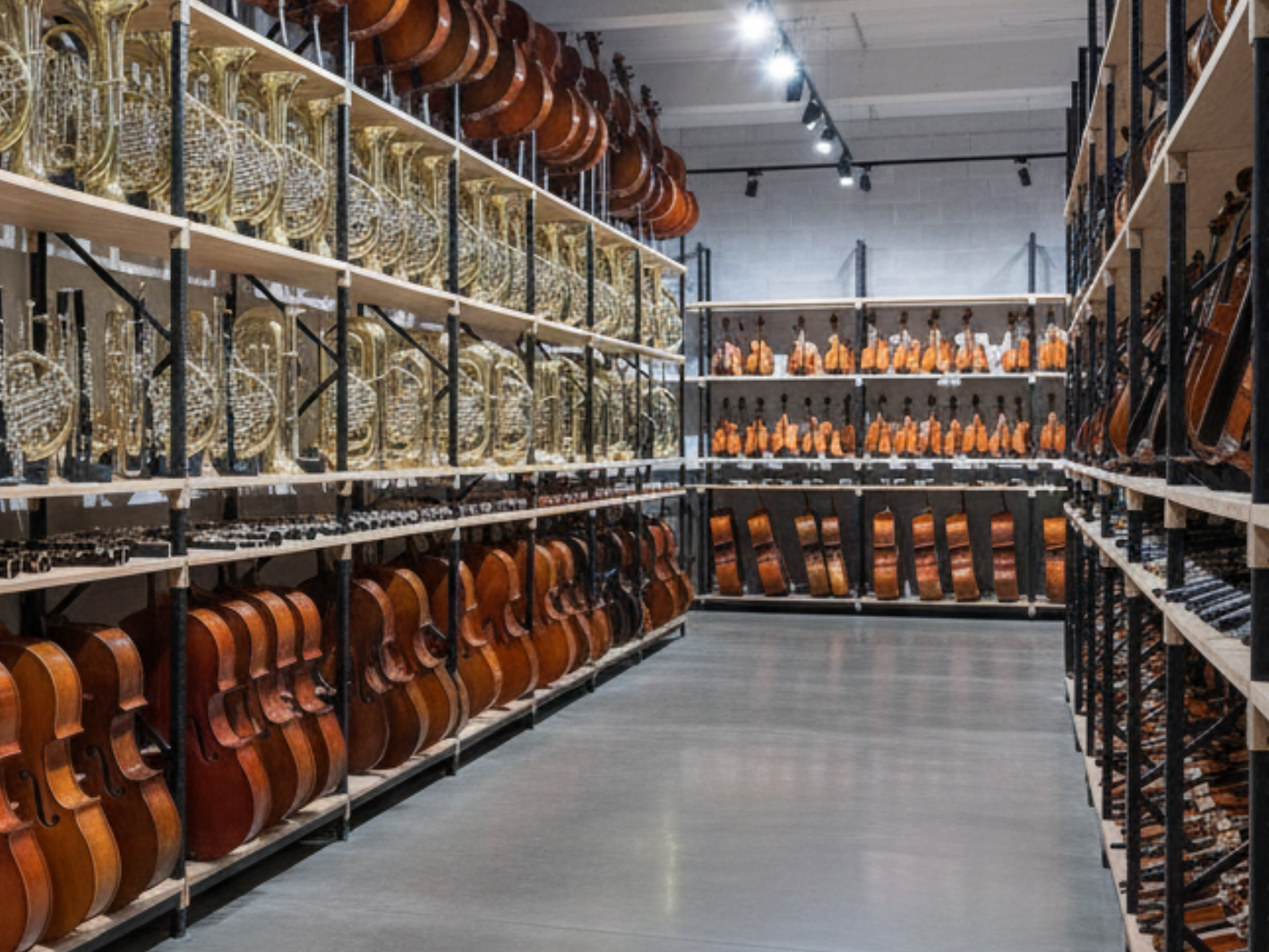 Racks of musical instruments